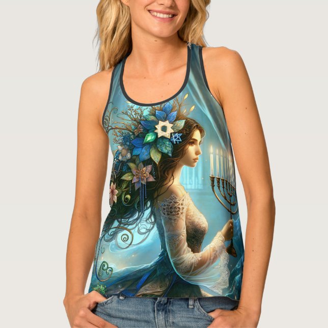Hannukah Beautiful Woman with Menorah Tank Top (Front)