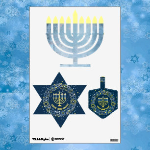 Hannukah menorah, dreidel and star wall sticker