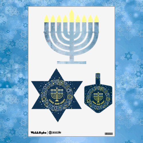 Hannukah menorah dreidel and star wall sticker