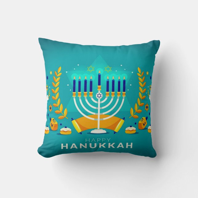 Hannukah menorah dreidel throw pillow (Front)