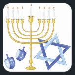 Hannukah Symbols Square Sticker<br><div class="desc">The Menorah design is beautiful and bright and fills you to the brim with holiday spirit and is perfect on gifts,  table runners,  kitchen linens,  home decor and on all things Hanukkah!</div>