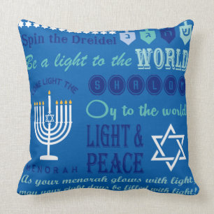 Hannukah typography collage art throw pillow