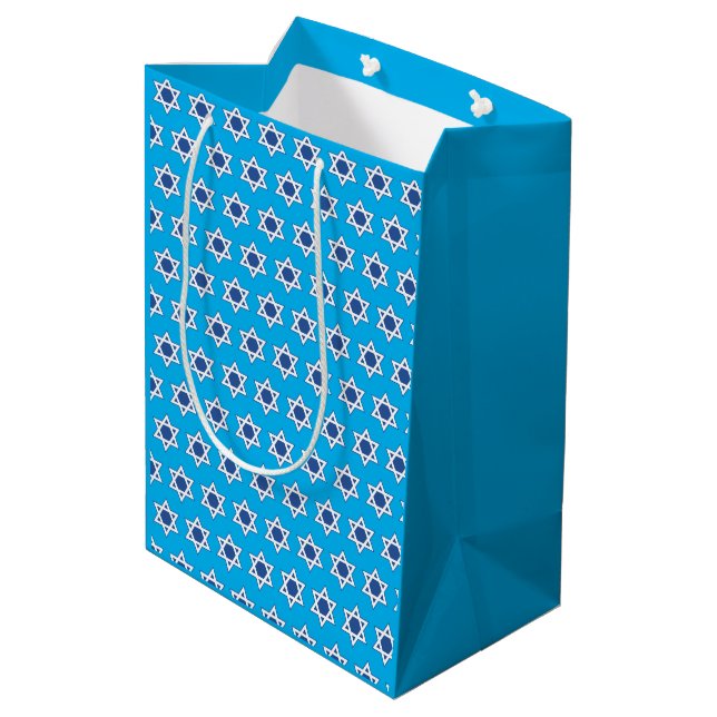 Hannukkah Blue and White Jewish Star Medium Gift Bag (Back Angled)