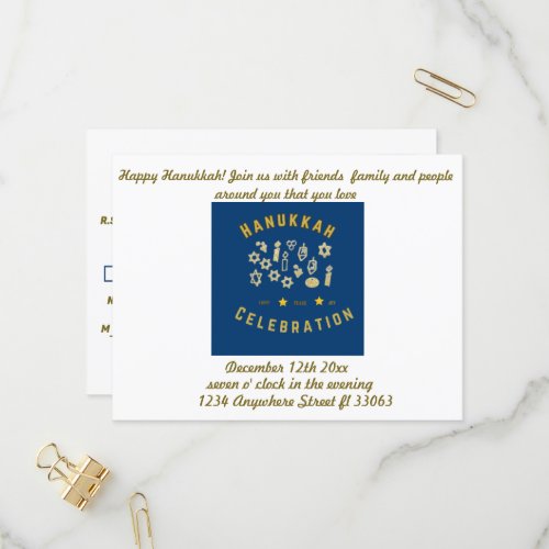 Hannukkah Postcard Blue Inviation 