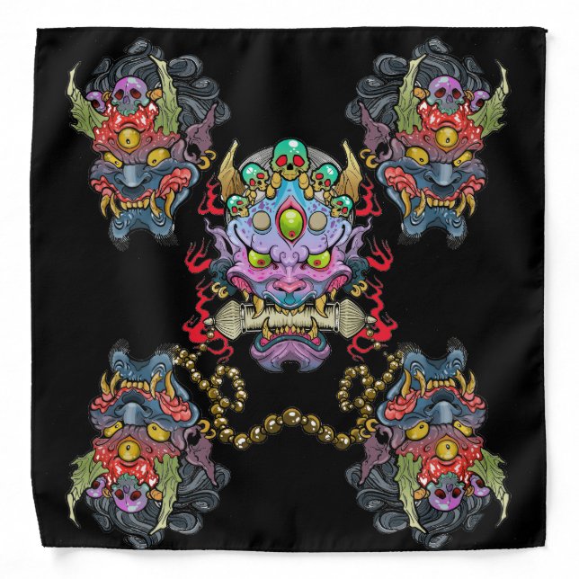 Hannya and Oni Mask Bandana (Front)
