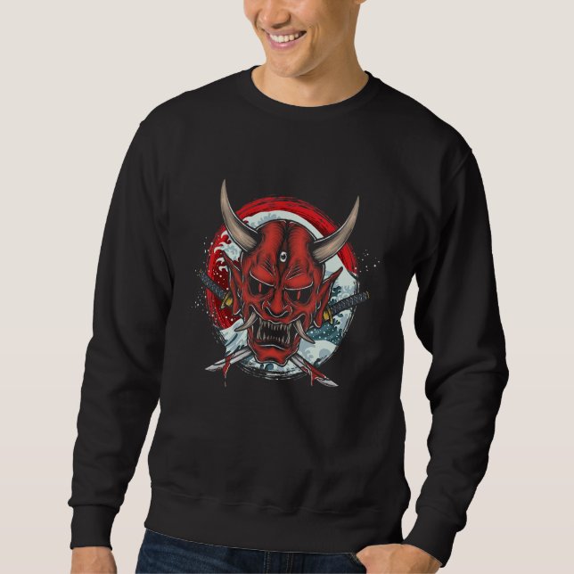 Hannya Mask Japanese Wave Katana Sword Samurai War Sweatshirt (Front)