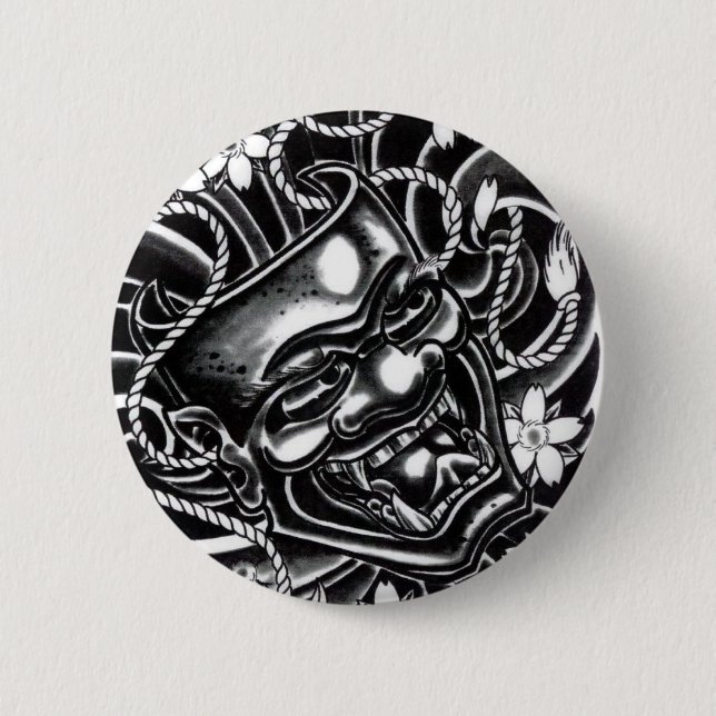 Hannya Mask Tattoo Design Pinback Button (Front)