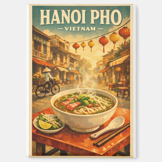 Hanoi Pho, Vietnam, in a classic retro Magnet (Front)
