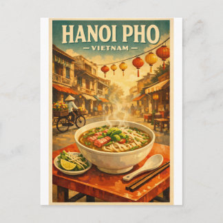 Hanoi Pho, Vietnam, in a classic retro Postcard