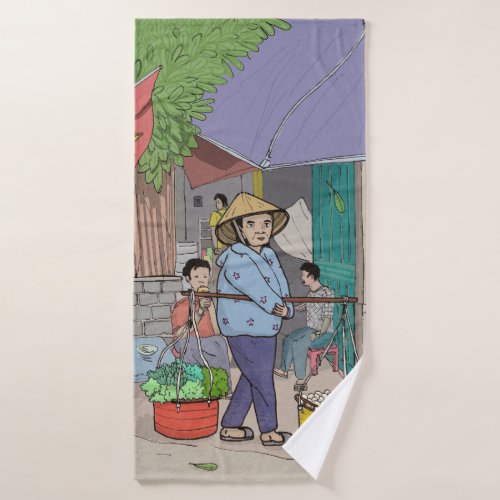 Hanoi Street Hawker Vietnam Bath Towel