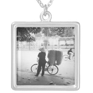 Hanoi Vietnam, Bicyle Delivery Woman (NR) Silver Plated Necklace