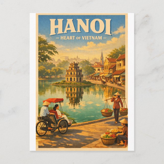 Hanoi, Vietnam, in a classic retro travel Postcard (Front)