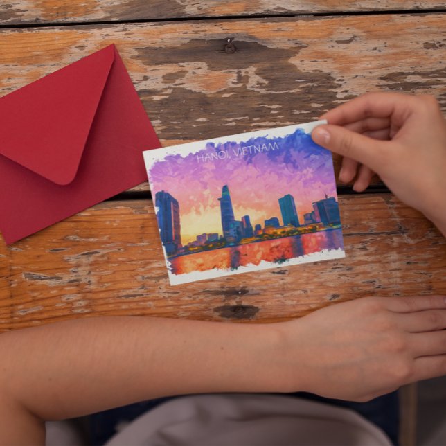 Hanoi Vietnam Skyline Vintage Travel Postcard (hanoi vietnam watercolor postcard)