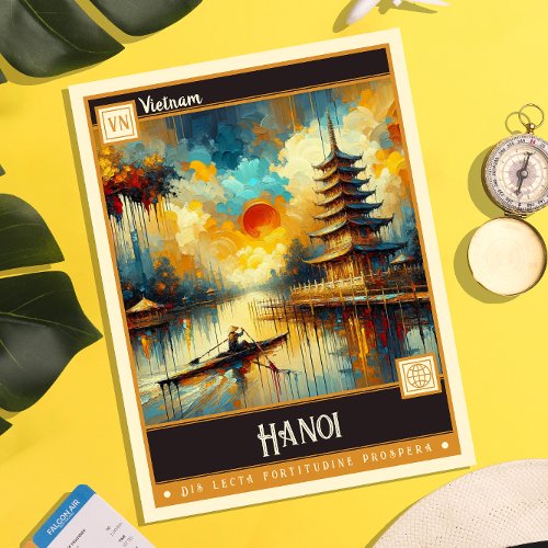 Hanoi Vietnam  Vintage Painting Postcard