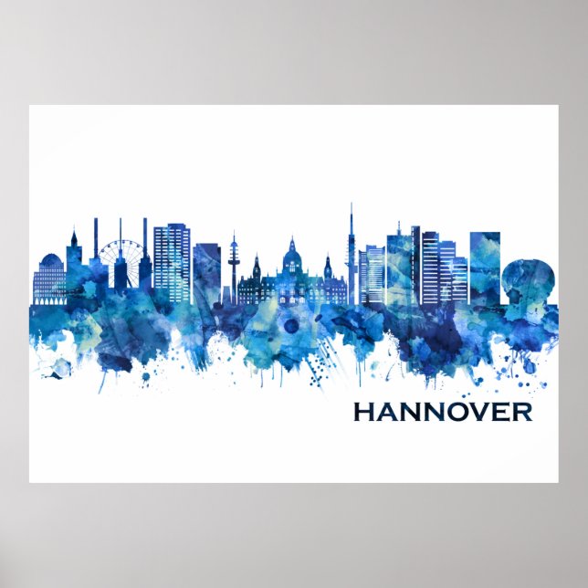 Hanover Germany Skyline Blue Poster (Front)