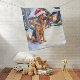 Hanoverian Scenthound Snowy Forest Cabin Santa Hat Baby Blanket