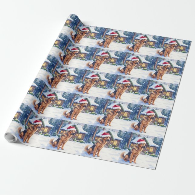 Hanoverian Scenthound Snowy Forest Cabin Santa Hat Wrapping Paper (Unrolled)