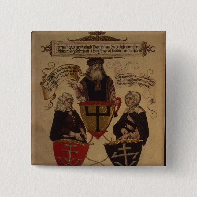 Hans Fugger two wives Clara Widolf and Elisabeth Pinback Button (Front)