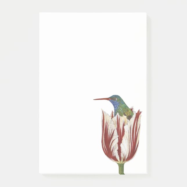 Hans the hummingbird in a tulip Post-it note pad (Front)