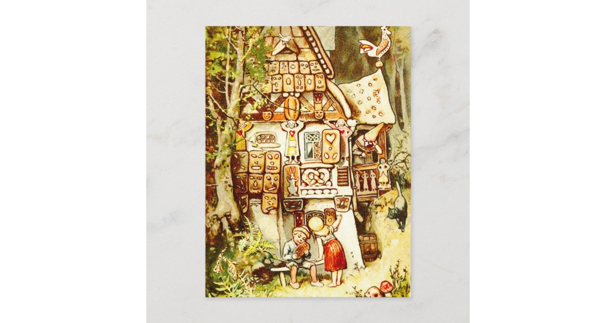 Hansel And Gretel At The Gingerbread Cottage Postcard Zazzle