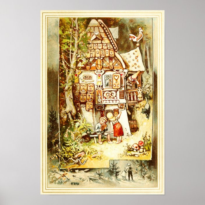 Hansel And Gretel At The Gingerbread Cottage Poster