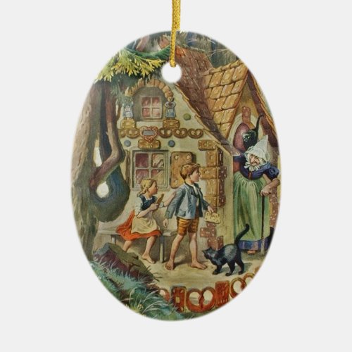 Hansel and Gretel at the Witch Cottage Ceramic Ornament