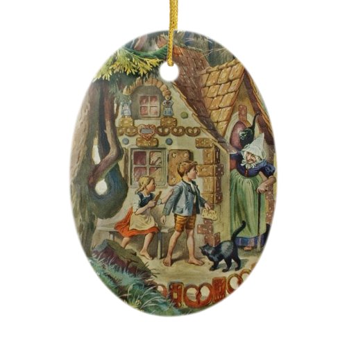 Hansel and Gretel at the Witch Cottage Ceramic Ornament