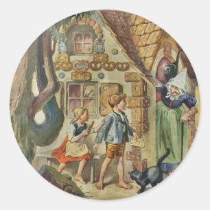 Hansel and Gretel at the Witch Cottage Classic Round Sticker