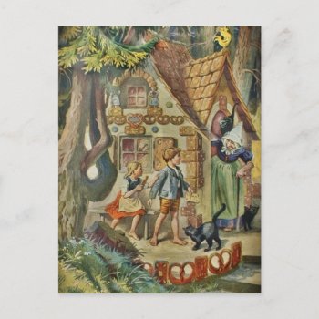 Hansel And Gretel At The Witch Cottage Postcard by dmorganajonz at Zazzle