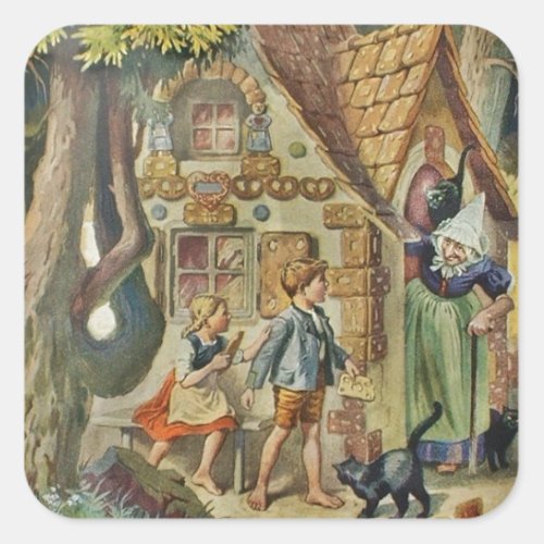 Hansel and Gretel at the Witch Cottage Square Sticker
