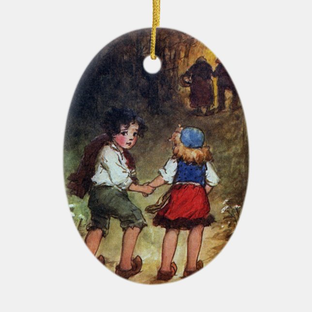 Hansel and Gretel Head Into the Woods Ceramic Ornament (Front)