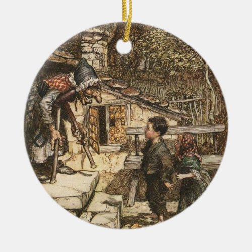 Hansel and Gretel Meet the Witch Ceramic Ornament
