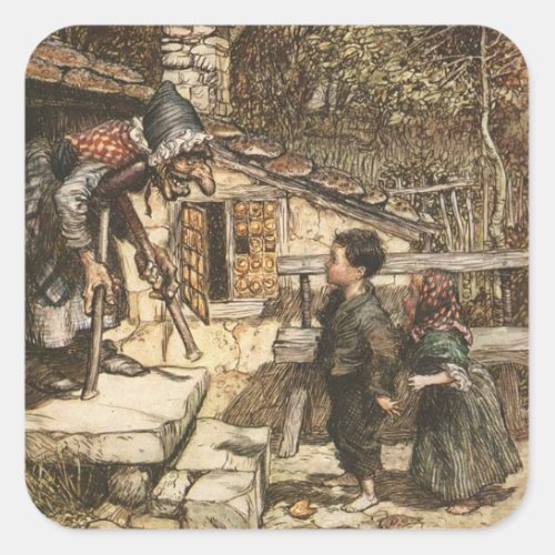 Hansel and Gretel Meet the Witch Square Sticker