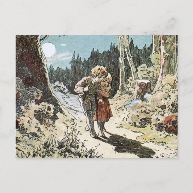 Hansel and Gretel on the Path in the Moonlight Postcard (Front)