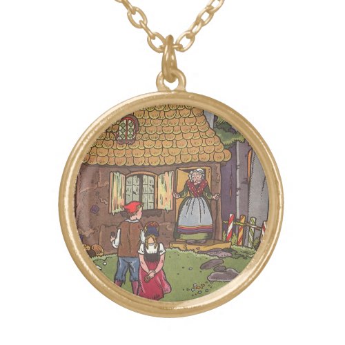 Hansel and Gretel Vintage Fairy Tale by Hauman Gold Plated Necklace