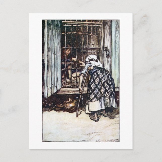 Hansel Caged by the Witch Postcard (Front)
