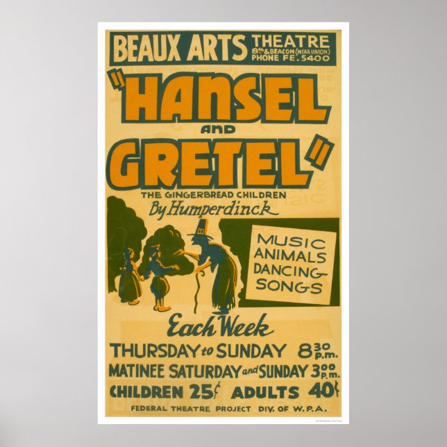 Hansel & Gretel Boston 1940 WPA Poster (Front)
