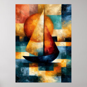 Hansen Sunset Voyage Japanese Geometric Sailboat Poster
