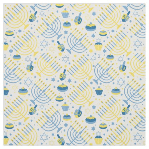Hanukah Menorah Dreidel Jewish Theme Cotton Linen  Fabric