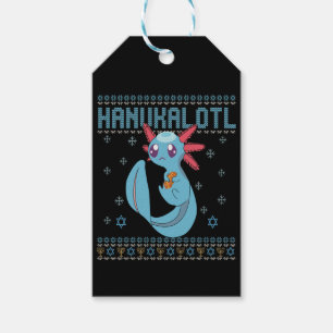 Hanukalotl Funny Axolotl Hanukkah Ugly Sweater Gift Tags