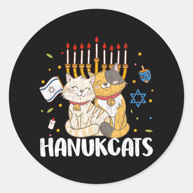 Hanukcats Funny Jewish Hanukkah Jew Family Lover Classic Round Sticker (Front)