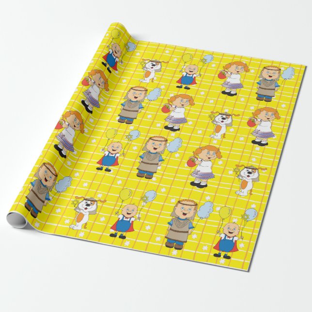 "Hanukhah Kids & Zeevie" Wrapping Paper (Unrolled)