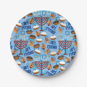 Hanukiahs, Menorahs, and Candles Pattern Paper Plates