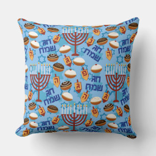 Hanukiahs, Menorahs, and Candles Pattern Throw Pillow