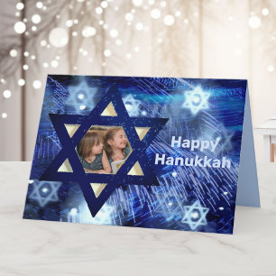 Hanukkah 1 or 2 Photo Family Kids Blue Holiday Card