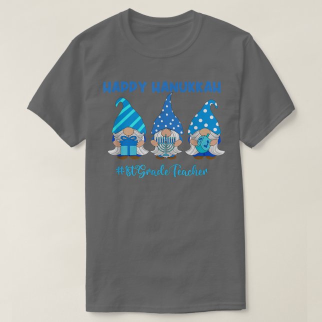 Hanukkah 1st Grade Teacher Gnome Chanukkah Menorah T-Shirt (Design Front)