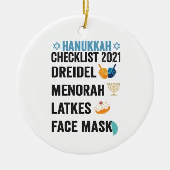 Hanukkah 2021 Checklist Dreidel Menorah Face Mask Ceramic Ornament by ArtificialDesigner at Zazzle