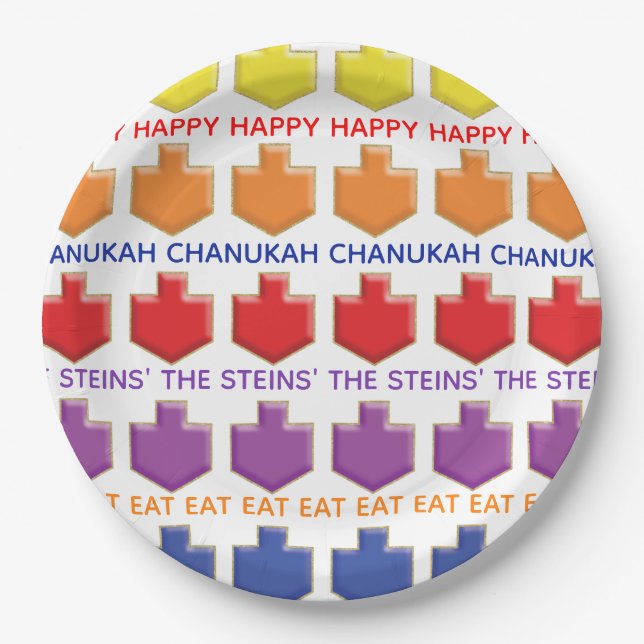 Hanukkah 3D Dreidels Paper Plates (Front)