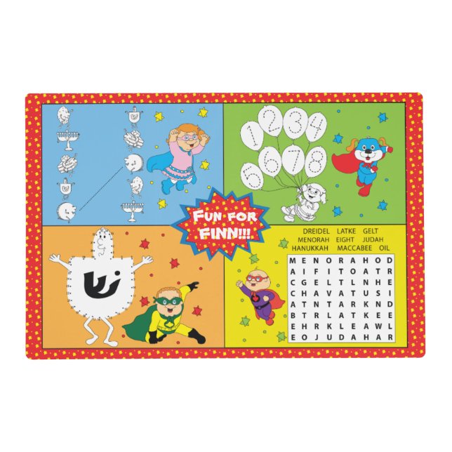Hanukkah Activity Laminated Placemat Super Kids (Front)