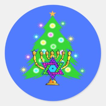 Hanukkah And Christmas Classic Round Sticker by bonfirechristmas at Zazzle